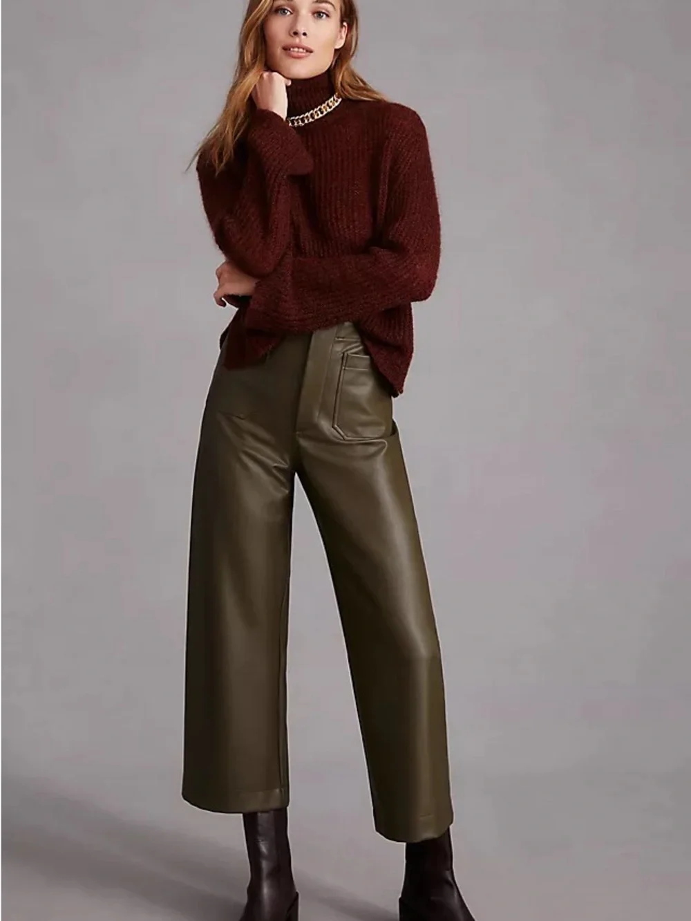 Nwot Maeve olive faux leather colette pants sz 25 - Picture 1 of 8